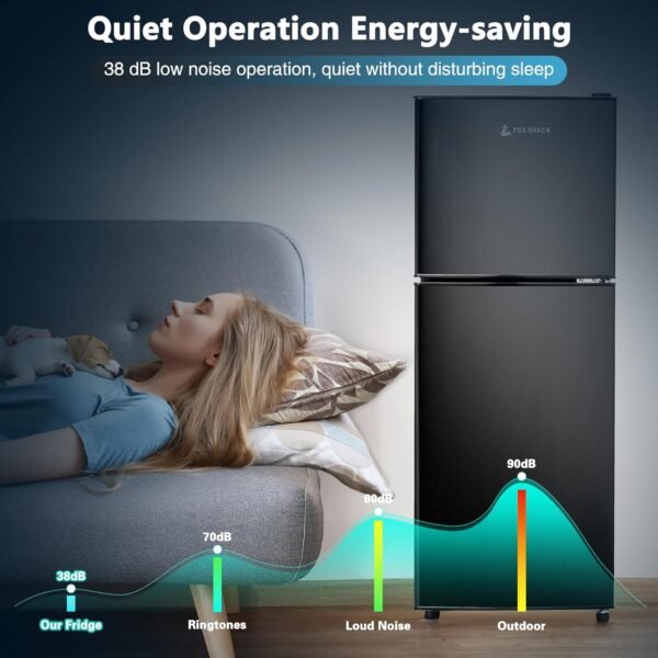 5 Cu Ft Fridge, Refrigerator with Freezer, 2 Doors Apartment Size Fridge, Energy-efficient, 5 Settings Temperature Adjustable, for Kitchen, Office, Dorm