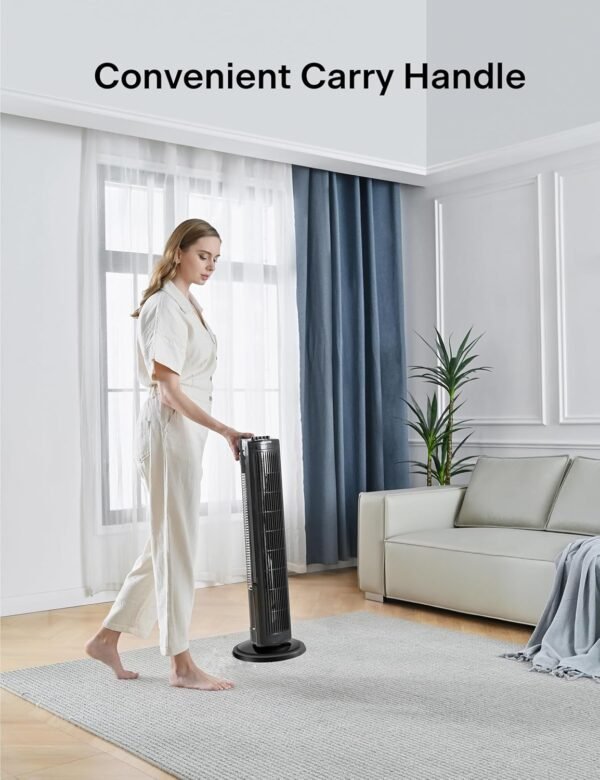 PELONIS 30" Tower Fan for Bedroom, Standing Fan with 3 Speeds, 90° Oscillation, Small Fan with 120-Min Auto Timer, High-quality Motor, 1-Year Warranty, Black