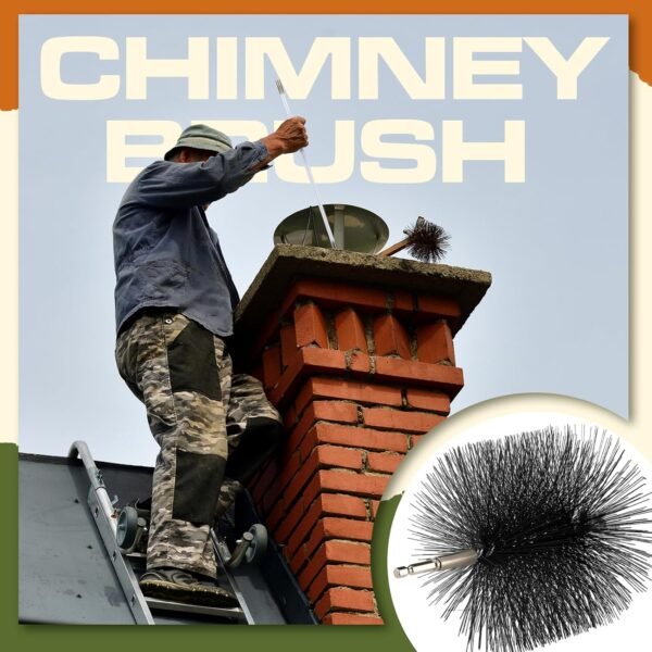 Wire Chimney Cleaning Brush with 1/4" NPT Fitting and 12 Rods, 6 Inch Round Steel Chimney Cleaning Brush and 16 Inch Fiberglass Chimney Rods for Cleaning Chimney Hearth Fireplace