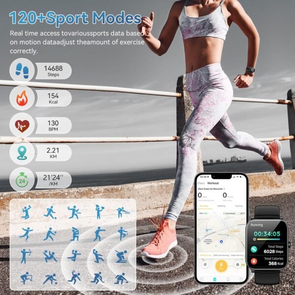 Smart Watch, 1.85" HD Smartwatch for Men Women (Answer/Make Calls), Fitness Watch with Heart Rate/Sleep/IP68 Waterproof/120+ Sports Modes, Pedometer, Android Smart Watch for Android iOS