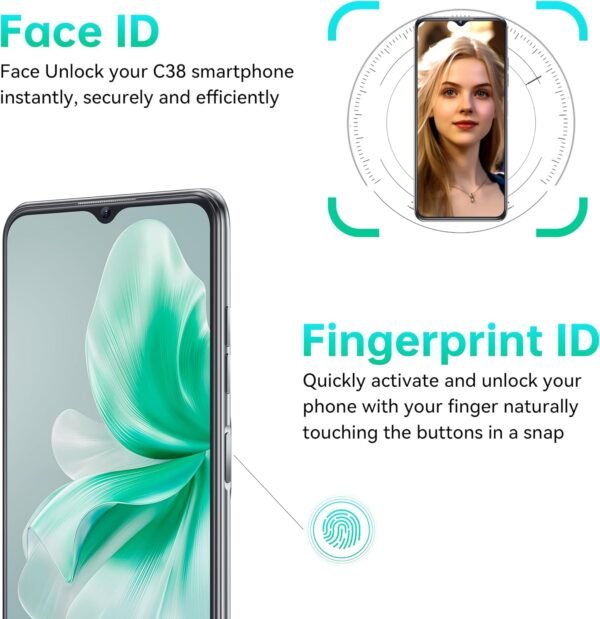 OUKITEL C38 Unlocked Cell Phones, 24GB+256GB Octa-Core Smartphones, 48MP + 32MP Camera 5150mAh Battery 6.6 Inch FHD+ Android 13 Mobile Phone, Face ID/Fingerprint/4G Dual SIM Cell Phones