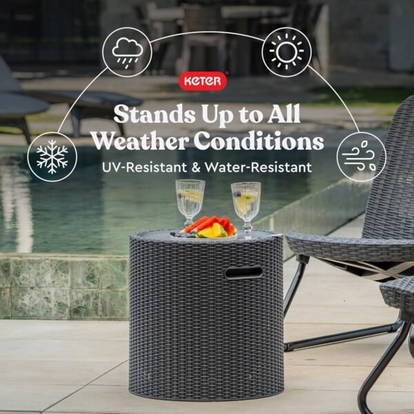Keter Cool Side Table Cooler 3 in 1 Outdoor Patio Table and Ice Chest Storage, Ideal Hot Tub Table, Decor and Outdoor Patio Bar, Portable Bar