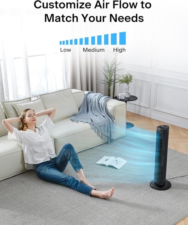 PELONIS 30" Tower Fan for Bedroom, Standing Fan with 3 Speeds, 90° Oscillation, Small Fan with 120-Min Auto Timer, High-quality Motor, 1-Year Warranty, Black