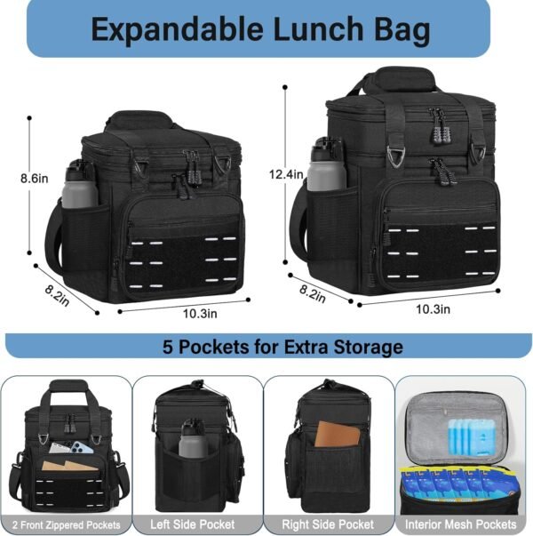 Lunch Box Cooler Bag - Tactical Insulated Lunchbox for Men - Large Lunch Pail Lunch Kit for Adults Work Outdoor Shifts Trips Black 16L