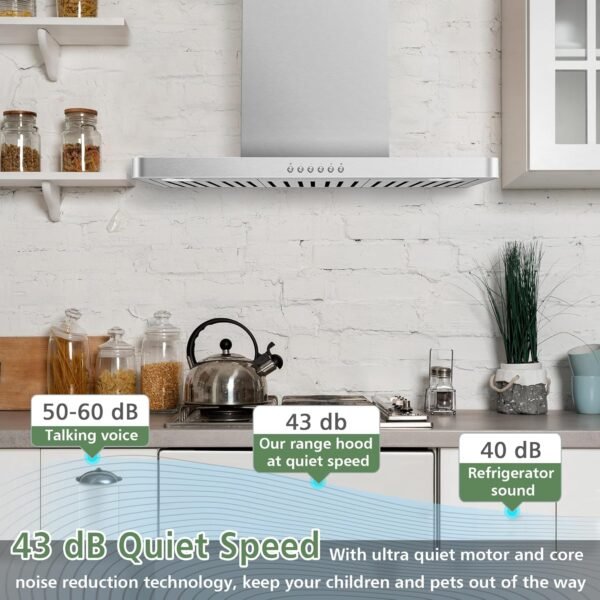 ONEEON 30" Range Hood - 900 CFM Stainless Steel Wall Mount Kitchen Exhaust with 4 Speed Fan, LED Lights, Push Button, Ultra-thin Body, Chimney Style Stove Vent Hood & Ducted Exhaust Vent