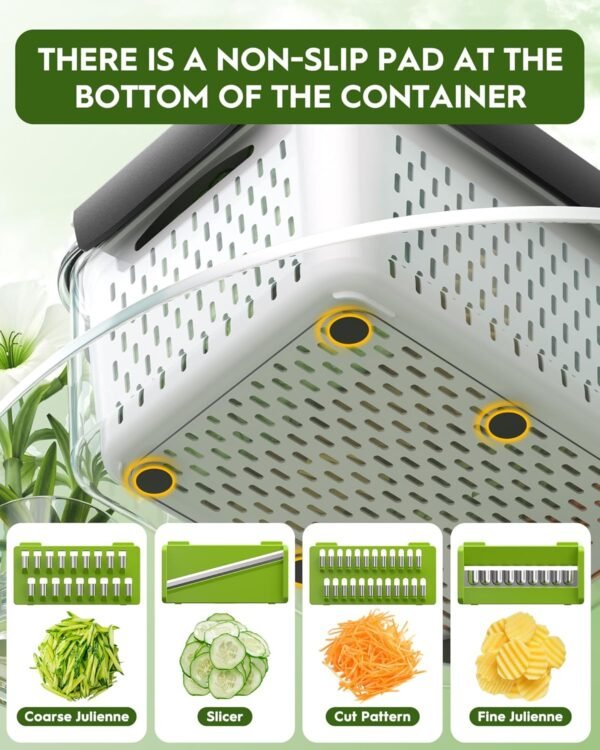 4 Pcs Fruit Storage Containers for Fridge with Vegetable Chopper Set & Removable Colander, Airtight Food Storage Containers with Mandoline Slicer, Dishwasher & Microwave Safe