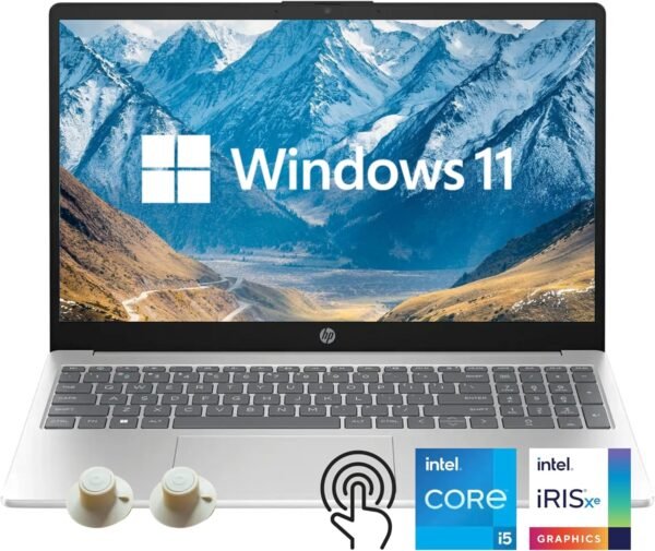 HP 15.6 inch Laptop, Intel i5 Processor Up to 4.4 GHz, 16GB RAM, 1TB SSD, HD Touch Screen, Intel Iris Xe Graphics, Windows 11 Home, Webcam, Wi-Fi, Bluetooth, Natural Silver, Alpacatec Accessories