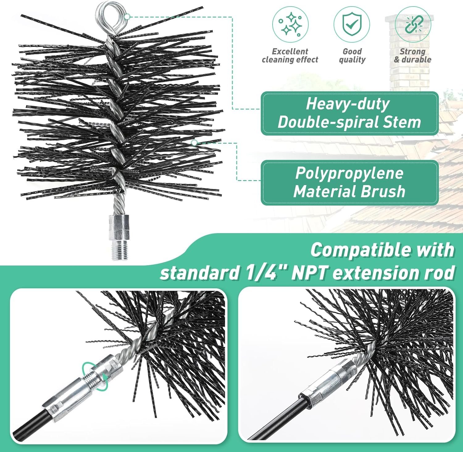 Chimney Cleaning Brush with Standard 1/4" NPT End Fitting- 6 Inch Fiberglass Chimney Brush for Cleaning Chimney Hearth Fireplace
