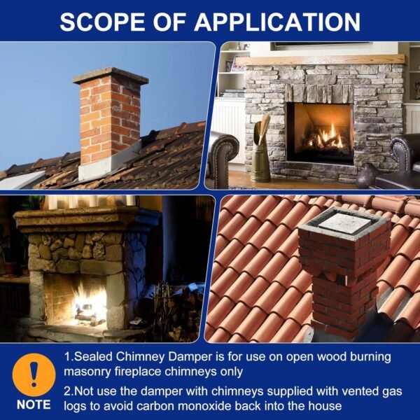 Seal Tight Chimney Damper 13 “x13” for Wood-Fueled Masonry fireplaces, The Seal Tight Damper Made of Stainless Steel, Double Seal Design, Energy efficient, Rust, rain and Snow Resistant