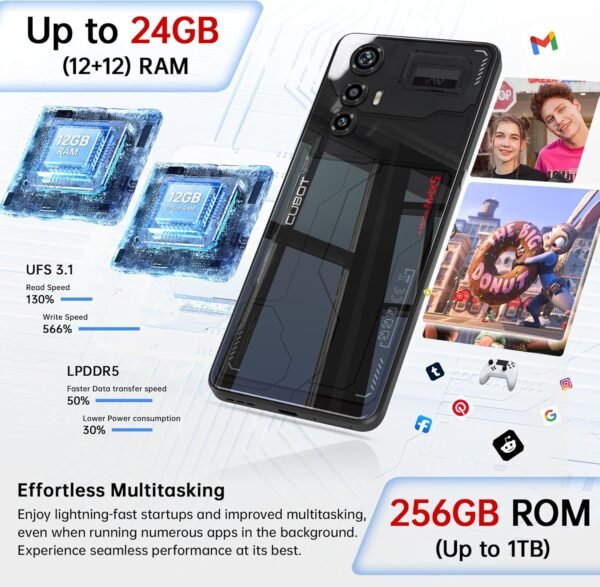 CUBOT MAX 5 5G Cell Phone Unlocked, 24GB+256GB Android 14 Phone, 6.95" FHD+ 144Hz Display, 100MP+32MP Camera, MediaTek 8200 4nm Processor Gaming Phones, 5100mAh Battery(33W) Smartphone, Dual SIM/NFC