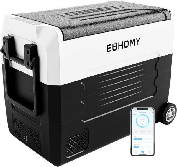 EUHOMY 12 Volt Refrigerator, 58QT(55L) 12V Fridge, Electric Cooler 12/24V DC 120-240V AC -4℉~68℉, 12V Freezer Removable Divider, Car Fridge For Camping, RV, Travel, Fishing, Outdoor