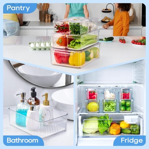 14 Pack Fridge Organizers, Refrigerator Organizer Bins with Lids, BPA Free Stackable Fruit Storage Containers for Fridge, Vegetables, Food and Drinks