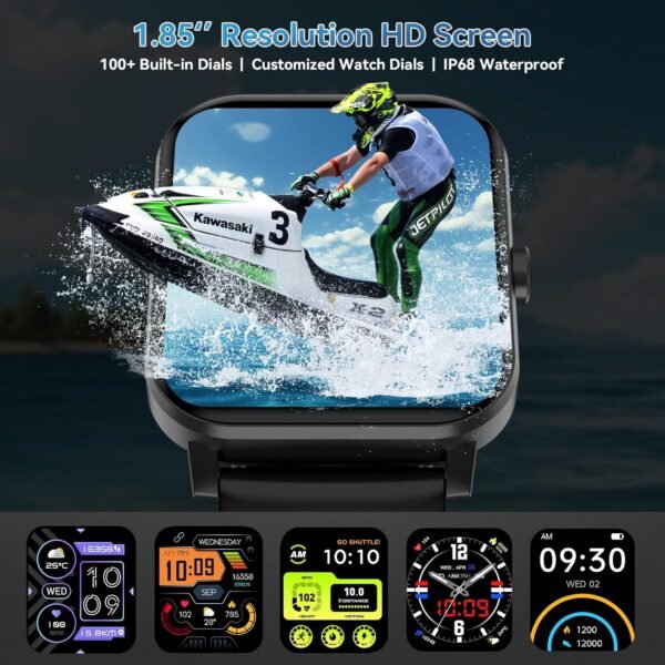 Smart Watch, 1.85" HD Smartwatch for Men Women (Answer/Make Calls), Fitness Watch with Heart Rate/Sleep/IP68 Waterproof/120+ Sports Modes, Pedometer, Android Smart Watch for Android iOS
