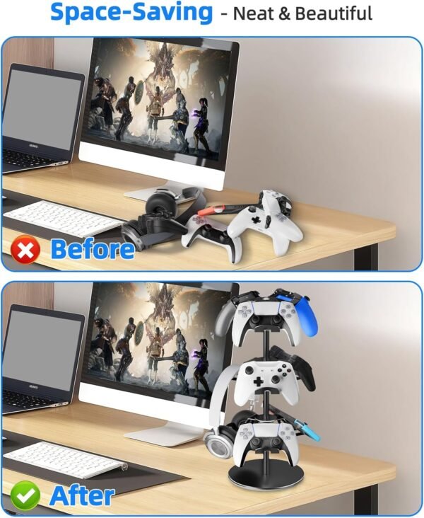 Aluminum Alloy Controller Holder 3 360 Degree Rotation Tier,Headphone Stand - Gaming Controller Stand for Xbox PS5 PS4 Switch,Gaming Controller Headset Holder for Gaming Accessories