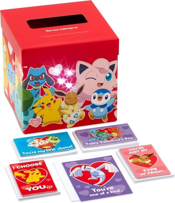 Hallmark Pokemon Valentine's Day Cards & Mailbox with Sound for Classroom Exchange (34 Piece)