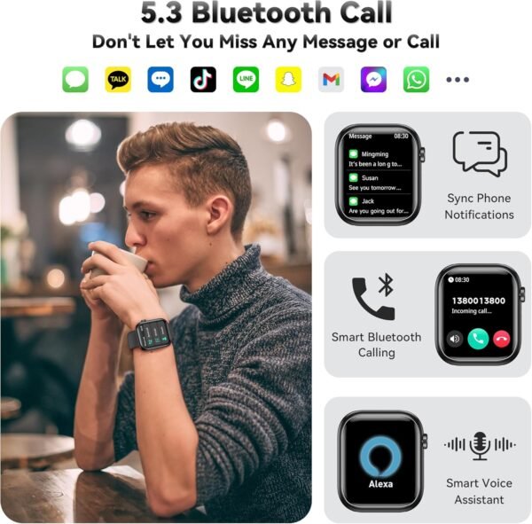 Smart Watch(Answer/Make Call), 1.83" Fitness Watches for Men Women with Heart Rate/Blood Oxygen Monitor, Sleep Tracker, Pedometer, 120+ Sport Modes, IP68 Waterproof Fitness Tracker for Android iPhone