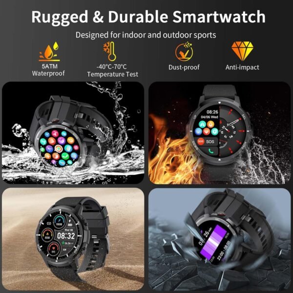 Smart Watches for Men with 4 Buttons, 1.43'' AMOLED Fitness Watch with Heart Rate/BP/Sleep Tracker, Pedometer, 110+ Sport Modes, Password, 5ATM Military Smart Watch for Android iOS