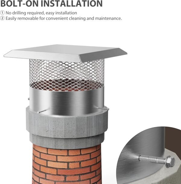 Chimney Cap 12 inch Round, Fireplace Chimney Caps Covers for Outside, Stainless Steel Chimney Rain Cap