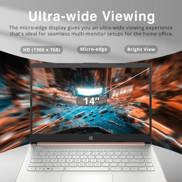 HP Stream 14" HD BrightView Laptop, Intel Celeron N4120 Processor, 16GB RAM, 64GB SSD, Intel UHD Graphics, 720p Webcam, WiFi, HDMI, Win 11 S, Gold (Renewed)