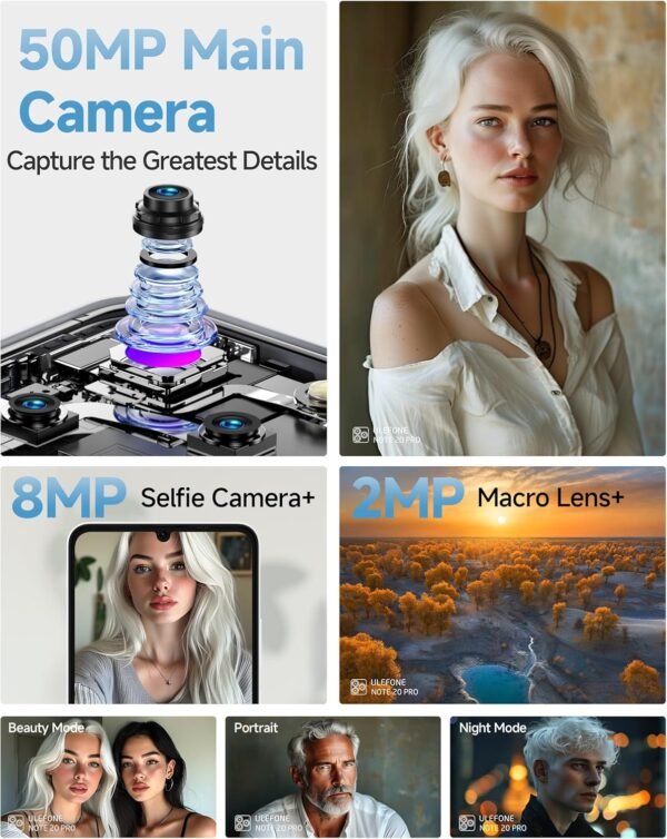 Ulefone Note 20 Pro Phone Android 14 Cell Phones Unlocked 128GB Smartphone Unlocked 6000mAh 6.75" HD+ 50MP Camera Dual SIM Unlocked Cell Phone