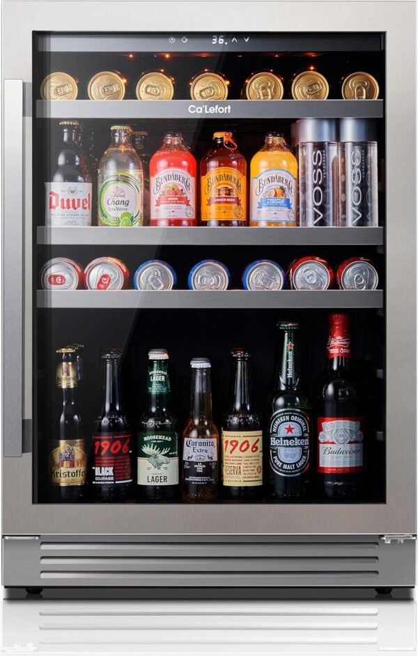 Ca'Lefort 24 Inch Beverage Refrigerator, 180 Can 34°F -54°F Beverage Fridge, Drink Fridge with Glass Door 3 LED Drink Fridge Built in or Freestanding, Perfect for Home/Kitchen(5.65 cu.ft)