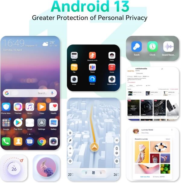 OUKITEL C38 Unlocked Cell Phones, 24GB+256GB Octa-Core Smartphones, 48MP + 32MP Camera 5150mAh Battery 6.6 Inch FHD+ Android 13 Mobile Phone, Face ID/Fingerprint/4G Dual SIM Cell Phones