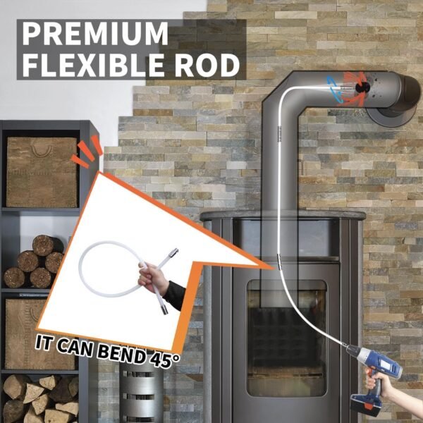 Sealegend 39 Feet Chimney Sweep Kit Chimney Brush Chimney Cleaning Kit and Rotary Chimney Cleaning System Fireplace Brush Tool with 12 Nylon Flexible Rods
