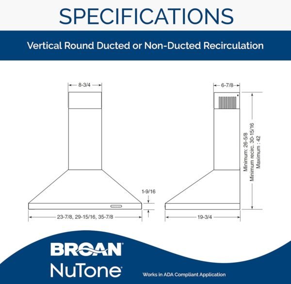 Broan-NuTone EW4824SS Wall-Mount Stainless Steel LED Lights, 400 CFM, 24-Inch Chimney Range Hoods