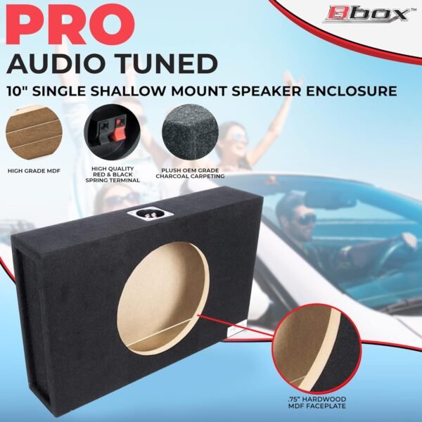 Bbox 10" Single Sealed / Shallow Mount Subwoofer Enclosure Boxes & Enclosures - Pro Audio Tune - Premium Subwoofer Box Improves Audio Quality, Sound & Bass - Nickel Finish Terminals