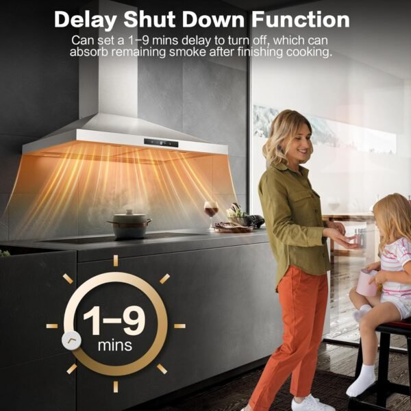 Range Hood 30 inch Stainless Steel, Wall Mount kitchen Hood Ducted/Ductless Convertible, Vent Hood w/ 3 Speeds, Touch Control, 5-Layer Mesh Filters, Energy-Saving LED Lights
