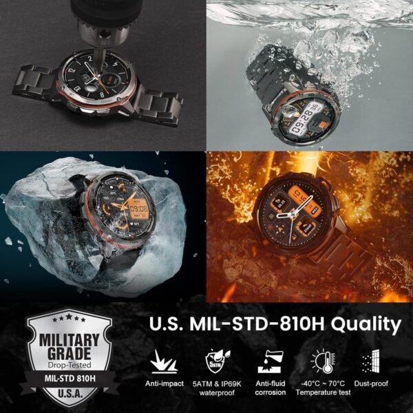 KOSPET Tank T3 Ultra GPS Smart Watch for Men-Pressure/Altitude/Compass, Extra-Large Battery, Stainless Steel Unibody Rugged Military Smartwatch Make/Answer Call, 5ATM Waterproof (2 Bands)