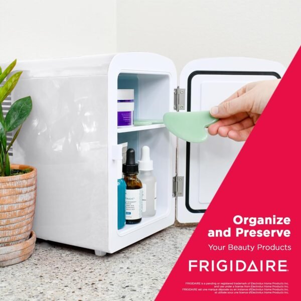 Frigidaire EFMIS129-WHITE, Mini Portable Fridge, 4 Litres Capacity, Chills Six 12oz Cans, 100% Freon-Free & Eco Friendly, Beverage Cooler- White