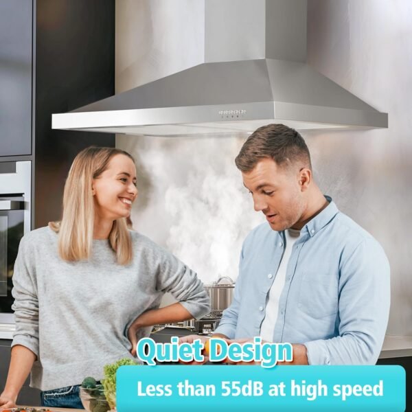 FIREGAS Range Hood 30 inch Wall Mount with Ducted/Ductless Convertible, 450 CFM Stainless Steel Chimney-Style Kitchen Hood, Over Stove Vent Hood with 3 Speed Fan, LED Light, Charcoal Filters