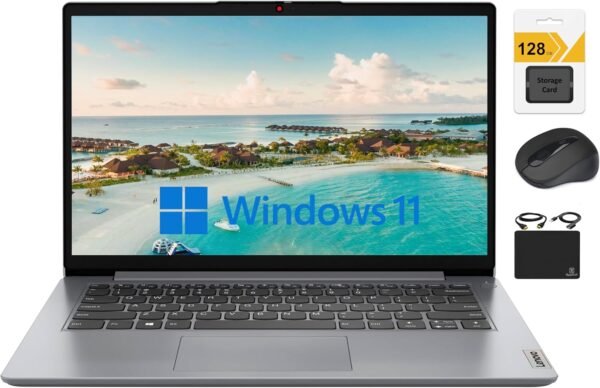 Lenovo Ideapad Laptop 2024 Premium, 14" HD Screen Thin Light, Intel Celeron N4020 (Upto 2.8GHZ), 4GB RAM, 256GB (128GB eMMC+ 128GB Card), WiFi, Webcam, 11+ Hours Battery, Window 11S+HubxcelAccessory