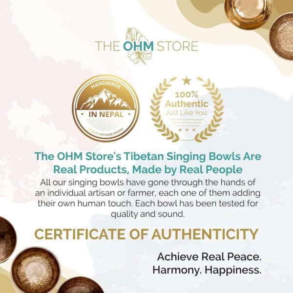 Ohm Store Tibetan Singing Bowl Set — Meditation Sound Bath Bowl and Wooden Striker with Lokta Gift Box — Hand Hammered Nepali Instrument for Yoga, Chakra Healing and Stress Relief