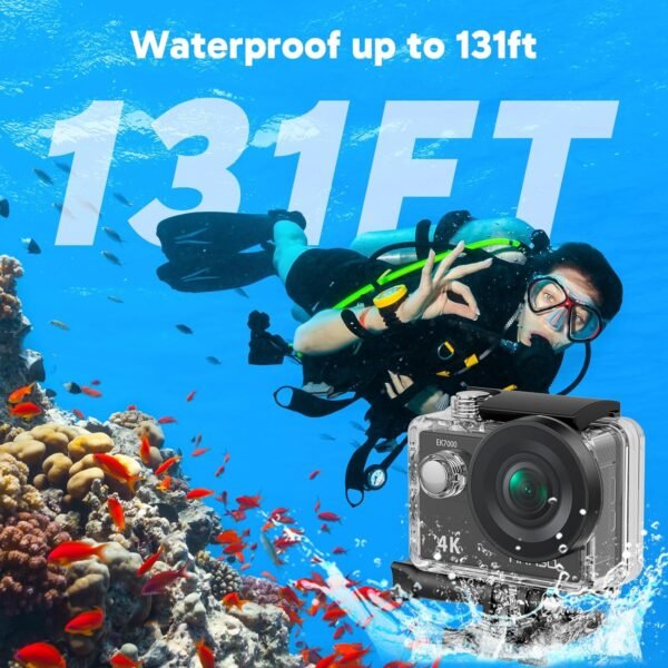 AKASO EK7000 4K30FPS 20MP WiFi Action Camera with EIS Ultra HD 131FT Waterproof Underwater Camera Remote Control 4X Zoom Support External Microphone Black