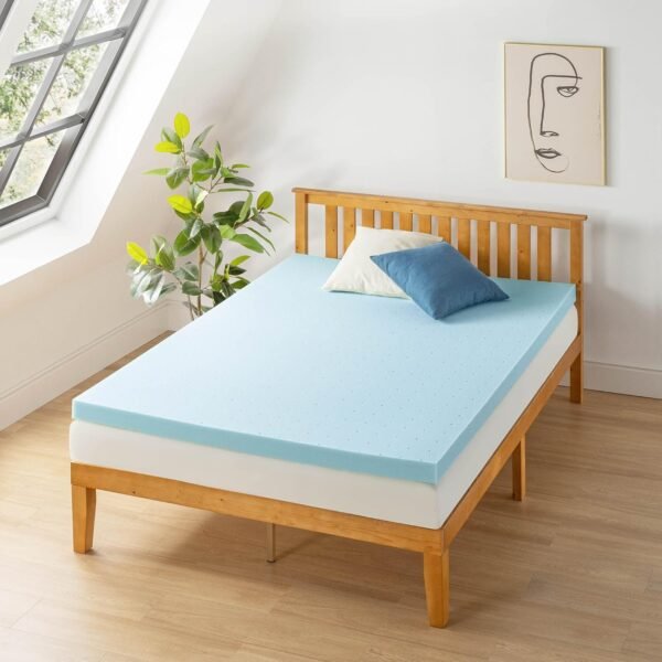 Best Price Mattress 3 Inch Ventilated Memory Foam Mattress Topper, Cooling Gel Infusion, CertiPUR-US Certified, Full Blue