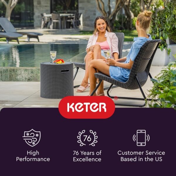 Keter Cool Side Table Cooler 3 in 1 Outdoor Patio Table and Ice Chest Storage, Ideal Hot Tub Table, Decor and Outdoor Patio Bar, Portable Bar
