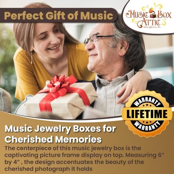 Modern 4 x 6 Photo Frame Musical Jewelry Box with Floral Motifs-Many Songs to Choose-Sound of Music