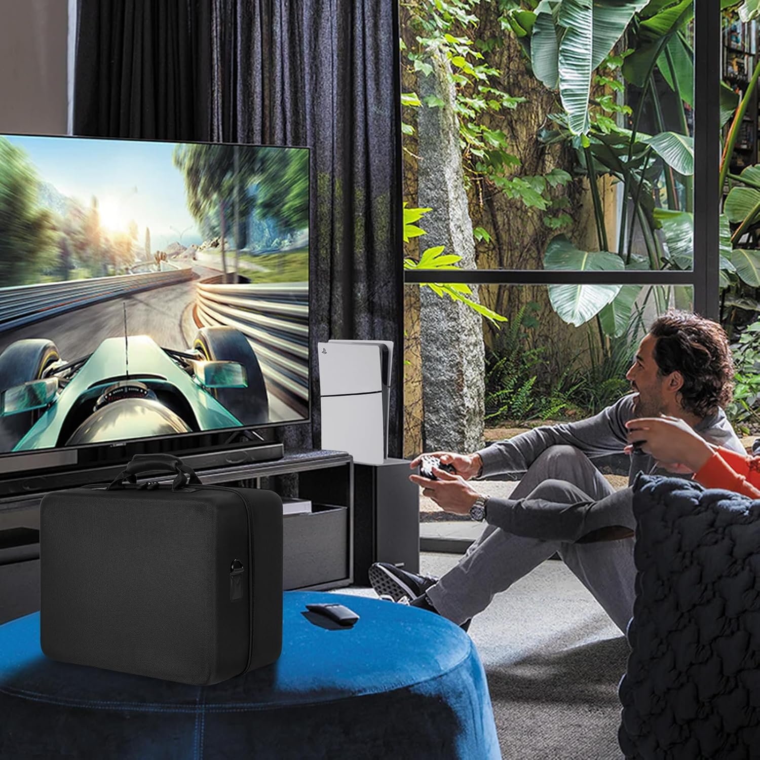 OUUTMEE Hard Shell Carrying Case Compatible with PS5 Slim, Travel Bag Holds PlayStation 5 Disk Digital Edition, Games, Headset and Gaming Accessories