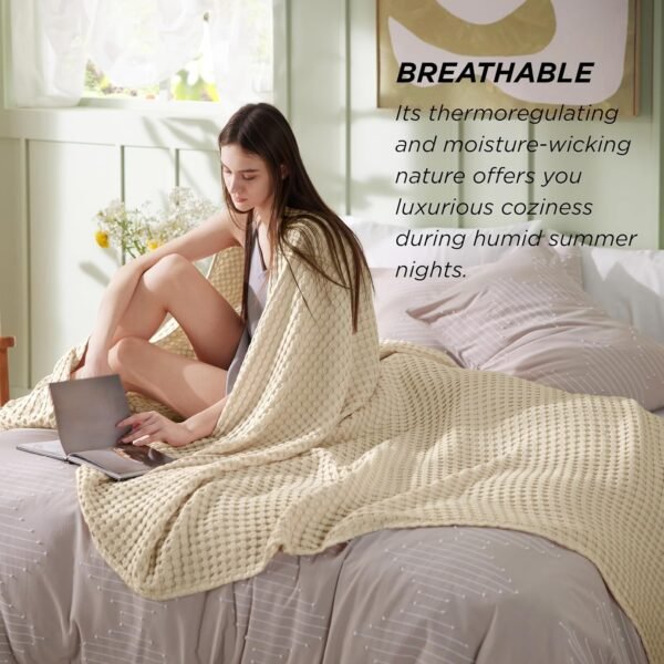 Bedsure Cooling Cotton Waffle King Size Blanket - Lightweight Breathable Christmas Blanket of Rayon Derived from Bamboo for Hot Sleepers, Luxury Throws for Bed, Couch and Sofa, Beige, 104x90 Inches
