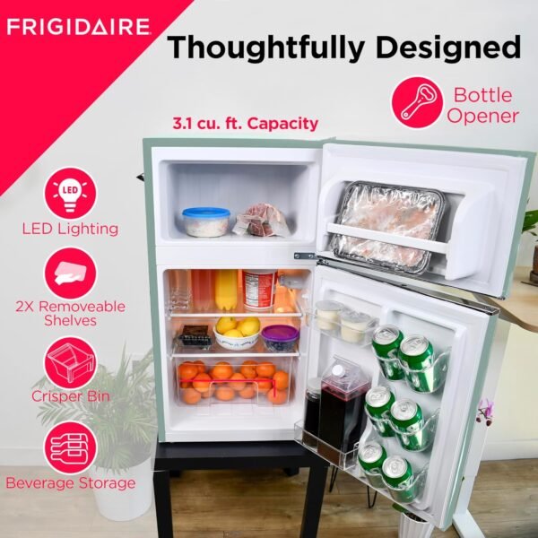 Frigidaire EFR840 Retro Mini Fridge with Freezer & Side Bottle Opener - Small 2 Door Refrigerator for Office Bar or College Dorm Room - 3.2 Cu Ft, Mint
