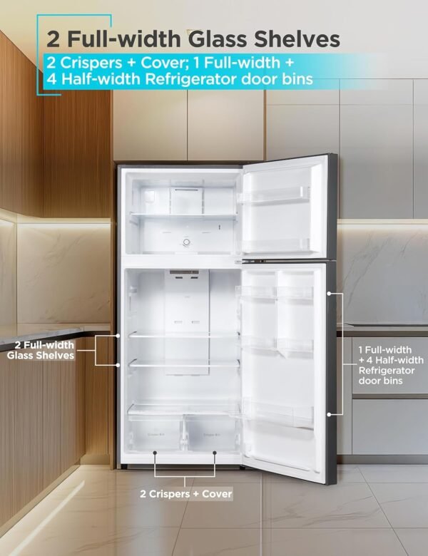 BLACK+DECKER 18.1 Cu. Ft. Top Mount Refrigerator with Freezer, 2 Door Refrigerator with Top Freezer and Adjustable Temperature Control, Full Size Fridge, ENERGY STAR Certified, BR1810HB, Black