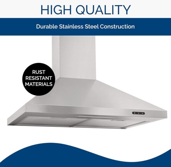 Broan-NuTone EW4824SS Wall-Mount Stainless Steel LED Lights, 400 CFM, 24-Inch Chimney Range Hoods