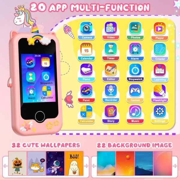 Kids Smart Phone for Girls, Christmas & Birthday Gift for Kids Age 3-12, Toddler Learning Educational Toy with Pretend Play & Educational Games, 8 GB Card