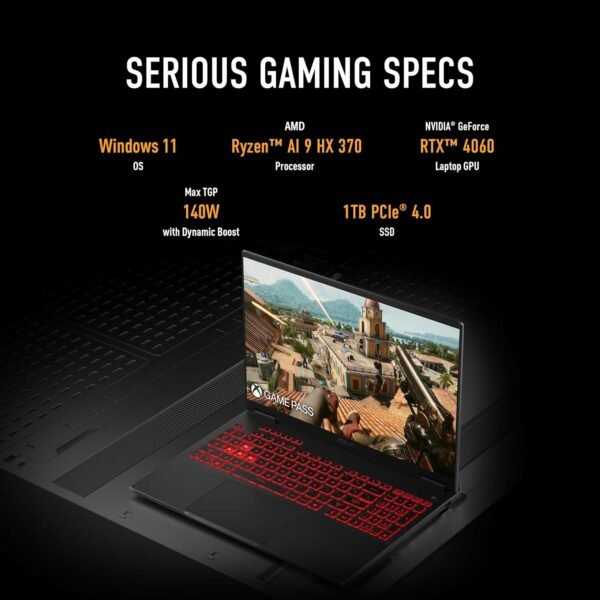 ASUS TUF Gaming A16 (2024) Copilot+ PC Gaming Laptop, 16” 16:10 165Hz Display, AMD Ryzen AI 9 HX 370, NVIDIA® GeForce RTX 4060, 32GB LPDDR5X, 1TB PCIe Gen 4.0 SSD, Wi-Fi 6E, Windows 11, FA608WV-AB96
