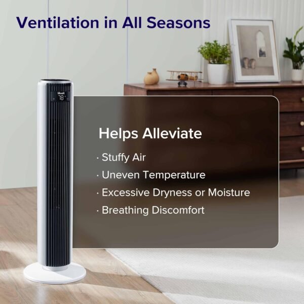 LEVOIT Tower Fan for Bedroom, 25ft/s Standing Fan that Blows Cold Air for Home, Quiet 28dB for Sleep, Remote, 90° Oscillation, 12H Timer, 5 Speeds, 4 Modes with Smart Sensor, Bladeless 36 inch, White