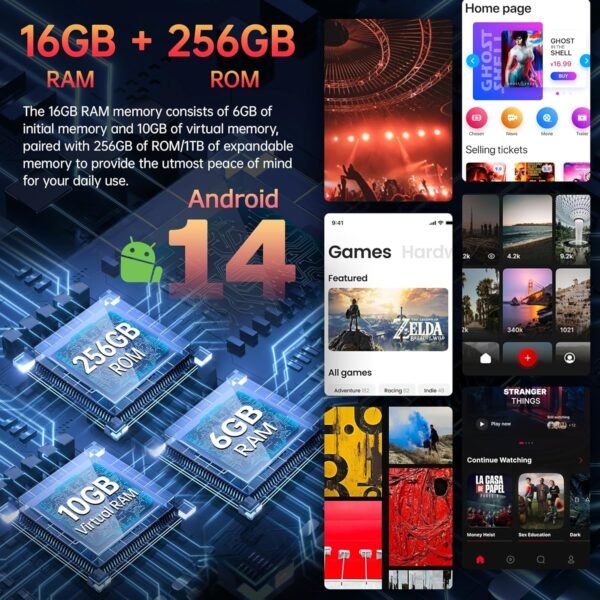 DOOGEE S Punk Rugged Phone Unlocked 2024, 16GB+256GB Cell Phones, 6.58" FHD+ Android 14 Phone, 10800mAh Battery Rugged Smartphone, 50MP Camera, 126dB Speaker/LED Light Effect/4G Dual SIM/NFC/GPS