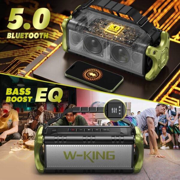 W-KING Bluetooth Speaker, 90W Max Portable Speakers Wireless,IPX6 Waterproof Speaker Loud Boombox,50W Deep Bass/2 Powerful Subwoofer/40H/Power Bank/EQ/TF/AUX/NFC for Outdoor,Camping Pool,Party,Travel