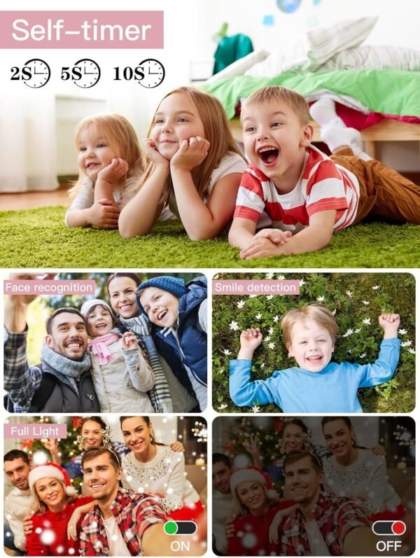 Upgrade Digital Camera, 56MP FHD 1080P Camera for Kids with 16x Zoom Anti Shake, Kid Camera with 32GB TF Card, Two Batteries, Lanyard, Compact Small Camera for Kids Boys Girls（Pink）